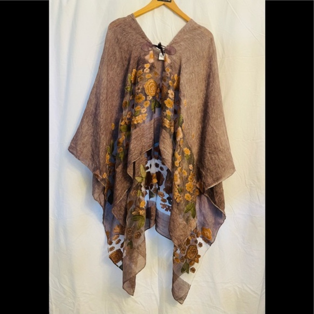 Sheer Floral Embroidery Grey Coverup Scarf